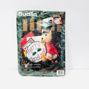Vintage Bucilla Little Drummer Bear Christmas Felt Card Holder Kit